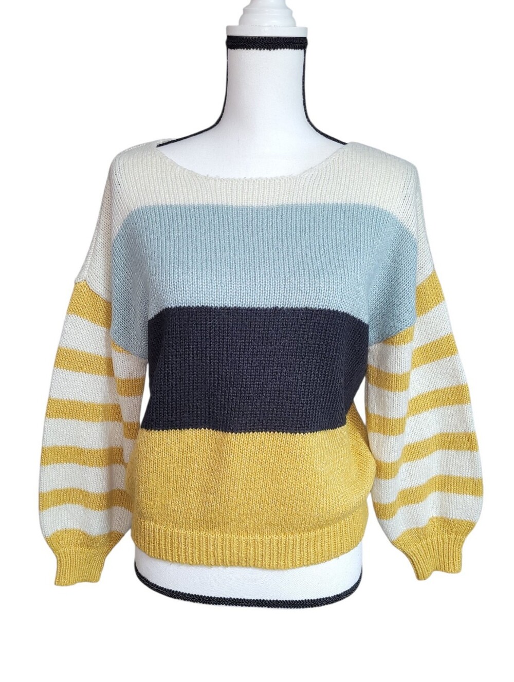 Coco + Jaimeson Colorblock Striped Knit Pullover Sweater